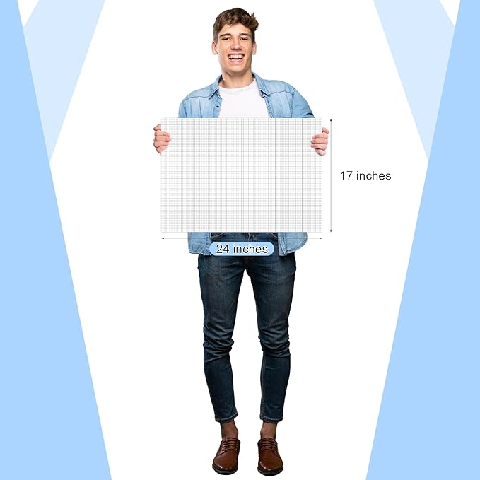 Fuyoooo 25 Sheet Graph Paper Pad 24" x 17" Large Graph 1" and 1/4" Ruled Grid Paper for Engineer Architect Designer Mathematician Draftsmen Sketch House Commercial Building Plan Drafting(White)