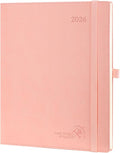 POPRUN 2026 Planner (Large - 8.5'' x 10.5'') - 2026 Weekly Calendar (Jan. 2026 - Dec. 2026) with Hourly Time Slots, Weekly/Monthly Appointment Book for Time Management - Leather Soft Cover - Pink