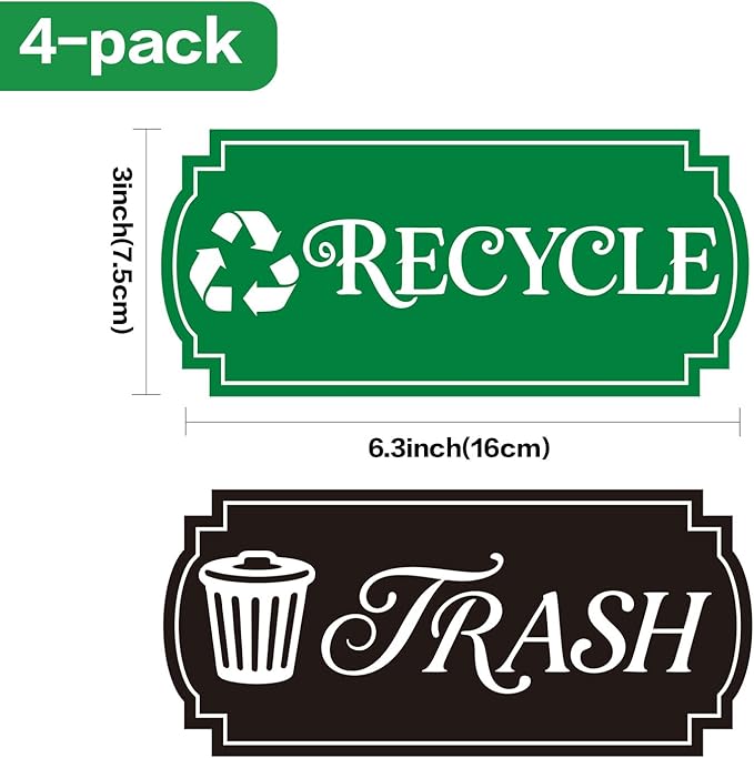 TINNALART Recycle Stickers for Trash Bins, 4-Pack Trash and Recycle Stickers, Green and Black (H2)