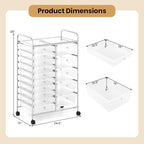 Giantex 15 Drawer Rolling Cart with Drawers, Storage Organizer Cart for Classroom Office School Teacher, Mobile Drawer Cart for Tools, Crafts, Small Printer, Clear