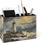 Famame Lighthouse Vintage Sea Pencil Holder for Desk, Leather Desktop Container Pen Cup Storage Study Table Pen Organizer Makeup Brush Holder for Classroom Office Home