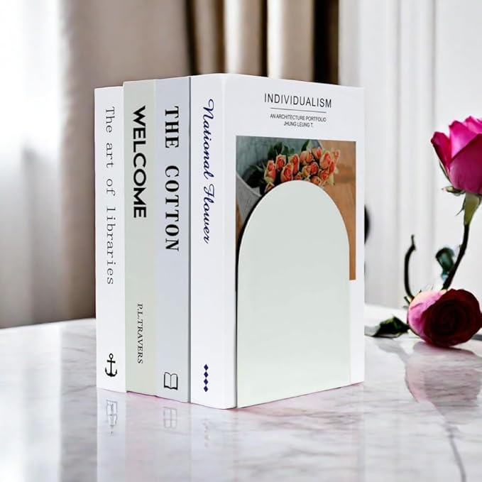 Lulonpon 16 Pieces Book Ends, Bookends, Books Stand, Metal Bookend for Shelves, White Book Ends for School, Library, Desktop Organizer