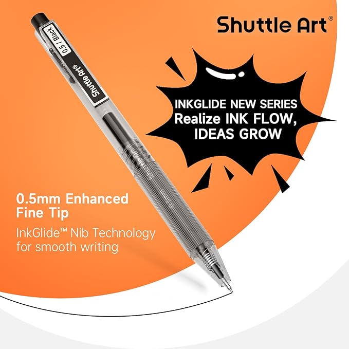 Shuttle Art Black Gel Pens, Ink Glide Series 60 Pack Retractable 0.5mm Fine Point Rollerball Gel Ink Pens Bulk Set Quick Drying Smooth Writing with Grip for Journaling Note Taking Office School Home