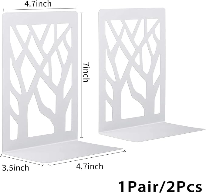 MSDADA Bookends, Book Ends for Shelves, Bookends for Office, Book Ends for Heavy Books, Book Shelf Holder Stand Home Decorative，Metal Bookend Supports, Book Stoppers, White(1 Pair)