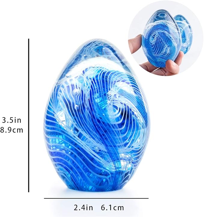 QFkris Crystal Blessings Paperweight Easter Eggs 3.4" Blown Glass Art Figurine Collectibles Desk Decor (Blue)