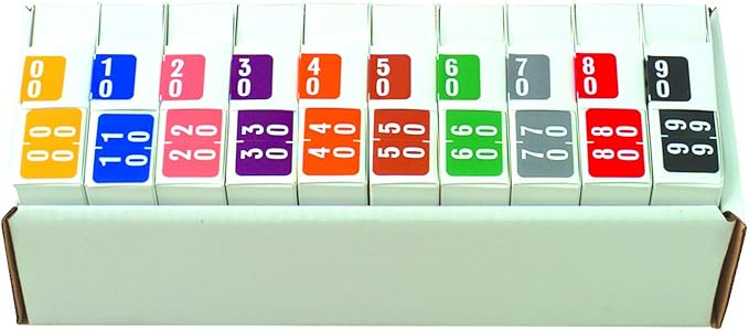Doctor Stuff - File Folder Labels, Terminal Digit Filing, Consecutive Double Digit Numbers 00-99, Compatible with SMEAD DDS - SMDM Series Chart Stickers, 1" x 1-1/2", 1 Each of 10 Rolls, 500/Roll