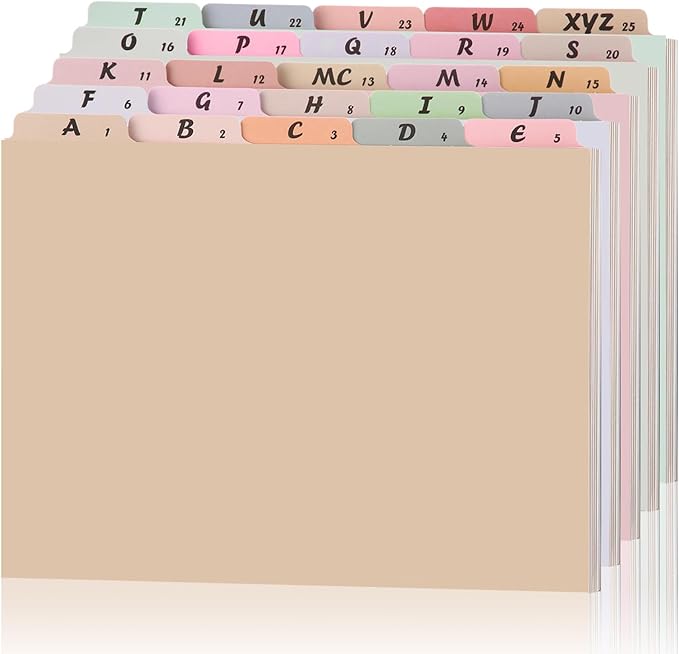Noveread 1 Set 25 Alphabet File Dividers A-Z Top Tab Letter Size 1/5 Cut Tab Positions Alphabetical Number File Folder Organizer Guides Cabinet and Desk Dividers for School Office Home(Classic)
