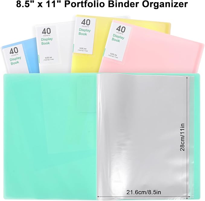 Phyxin Portfolio Binder, 20-Pocket Portfolio Folder 8.5" x 11", Displaying 40 Page Binder with Plastic Sleeves, Plastic Folders for Women & Men, Students, Teachers, Green