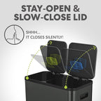 70 Liter / 18.5 Gallon Rectangular Hands-Free Dual Compartment Recycling Kitchen Step Trash Can with Soft-Close Single Lid, Stainless Steel (40L x 30L Capacity) Elegant Black Finish