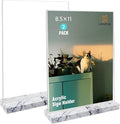 vrupin 2 Pack 8.5x11 Acrylic Sign Holder, Acrylic Frame Natural Marble Base, Clear Plastic Sign Holder Picture Photo Frames, Flyer Document Paper Display Stand for Office Desktop (white marble)