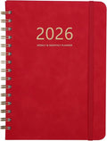 2026 Planner - Weekly and Monthly Planner 2026, Jan 2026 - Dec 2026, 6.4" x 8.5", Daily Planner Calendar Planner with Monthly Tabs, Elastic Closure, Pocket, Notes, Faux Leather Cover Yearly Agenda(Red)