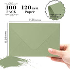 A7 Sage Green Envelopes 100 Pack, Goefun 5x7 V Flap Printable Envelopes for Invitation, Gift Cards, Birthday, Graduation, 5.25 x 7.25 in, 120GSM