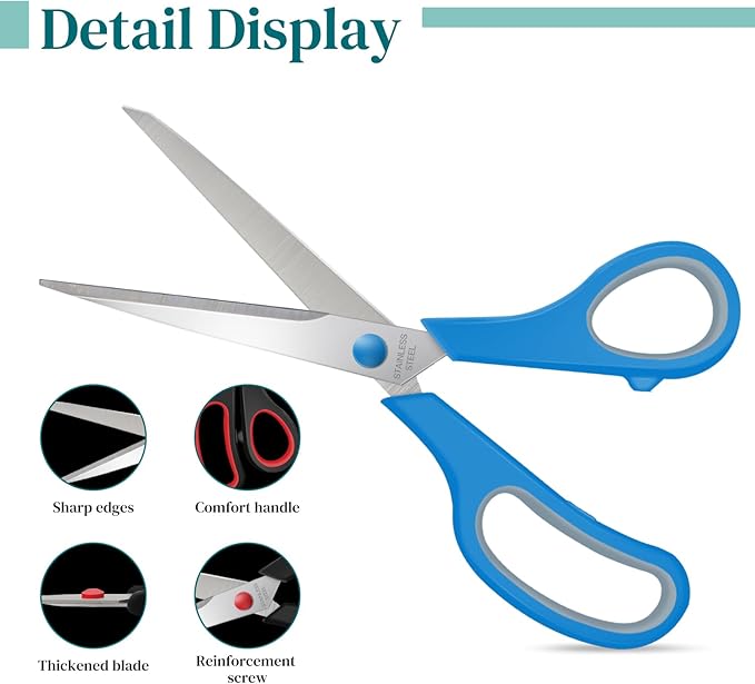 36 Packs 8" Sewing Craft Students Scissors Bulk,Multipurpose Heavy Duty Sharp Paper Scissors,Stainless Steel Shears for Home Office School