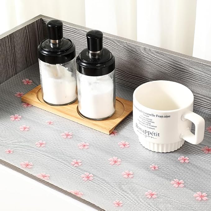 Cherry Blossom Shelf Liner - Non-Adhesive Drawer & Cabinet Liner, Non-Slip Waterproof Kitchen Shelf Paper,Pink Decorative Floral Refrigerator Liner, Easy to Cut & Clean
