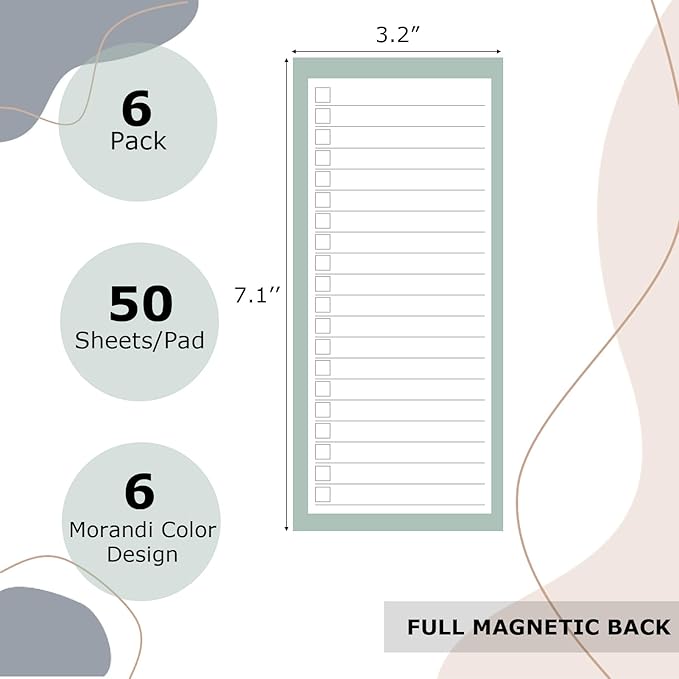 BIPEND 6 Pack Magnetic Notepads for Refrigerator, Grocery List Magnet Pad for Fridge, 50 Sheets per Note Pads To-Do List, Shopping List(300Sheets)