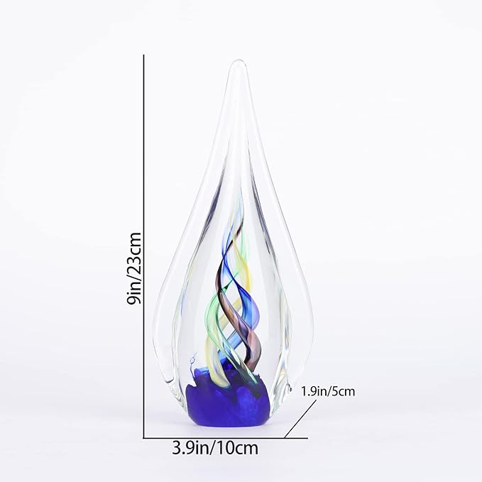 DOVDOV Blown Glass Sculpture, Blue Glass Art Collection Statue, Unique Mediterranean Water Drops Decorative Statue for Office, Bookshelf, Dresser, Living Room Coffee Table, Mantelpiece Filler
