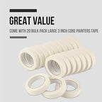 Lichamp Masking Tape 1 inch, 20 Pack General Purpose Beige White Masking Tape, 1 inch x 55 Yards x 20 Rolls (1100 Total Yards)