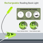 VAVOFO Rechargeable Book Light for Reading in Bed Kids, 7 LED Reading Light with 9-Level Warm Cool White Daylight, Eye Care Lamp with Power Indicator for Bookworms (Neon Green)
