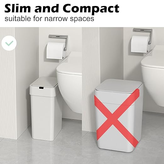 ELPHECO Bathroom Trash Can with Lid, 2 Pack Automatic Garbage Can, 2.5 Gallon + 4 Gallon Motion Sensor Smart Bathroom Decor, Slim Waterproof Trash Bins for Bedroom, Office, Living Room, White