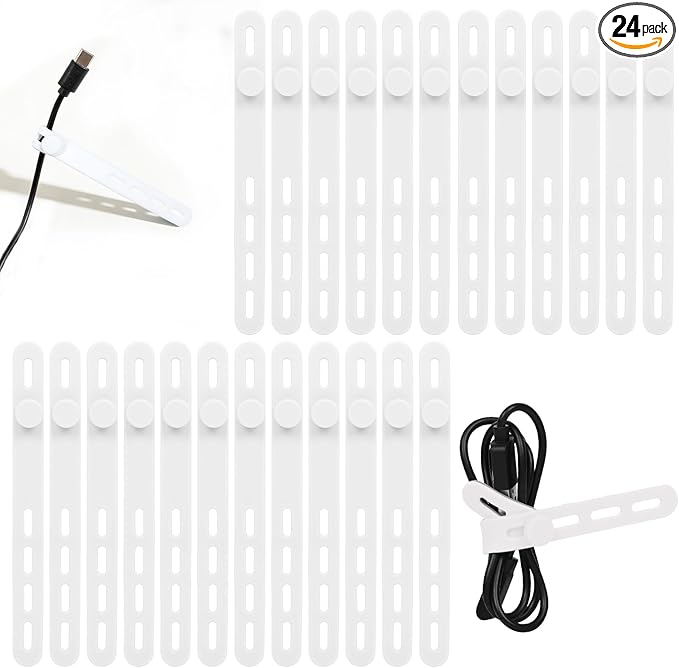 Donruby 24Pcs Silicone Cable Ties - Reusable & Washable with Locking Buckles, Adjustable Fastening Cable Management Straps, Multi-Purpose High Elasticity Cord Organizer (White)