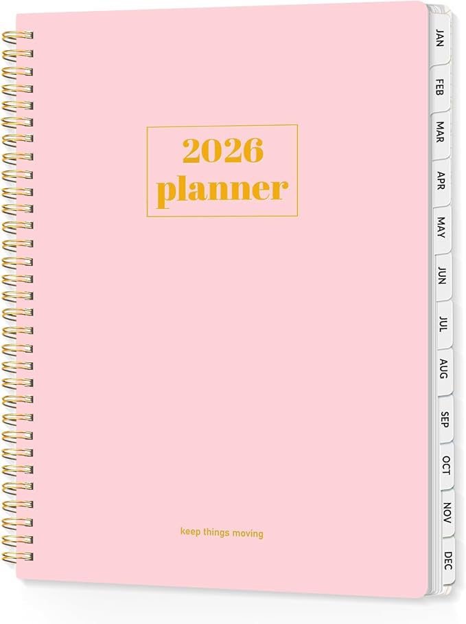 SUNEE 2026 Planner, Weekly and Monthly Calendar Planner, January 2026-December 2026, Daily Agenda with Tabs, Note Pages, Spiral Binding, 8.5"x11", Pink