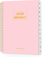 SUNEE 2026 Planner, Weekly and Monthly Calendar Planner, January 2026-December 2026, Daily Agenda with Tabs, Note Pages, Spiral Binding, 8.5"x11", Pink