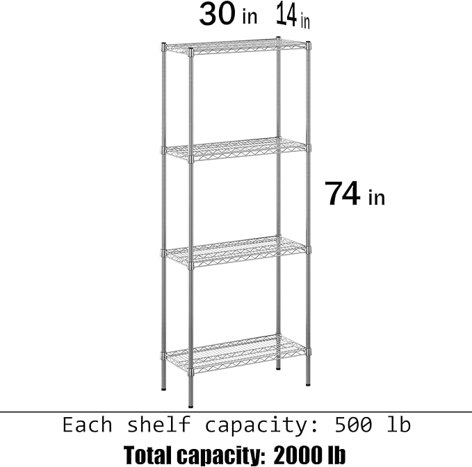 Regal Altair 14" Deep x 30" Wide x 74" Height Wire Shelving Kit | 4-Tier | NSF Commercial Storage Rack Unit
