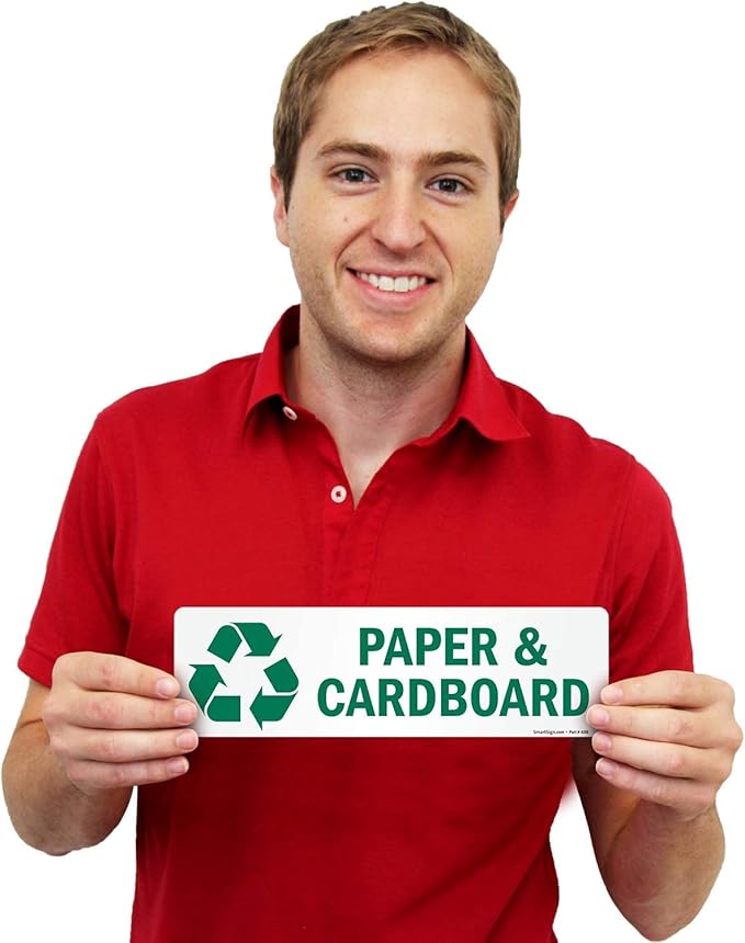 SmartSign "Paper and Cardboard" Pack of 5 Recycle Labels | 3" x 10" Laminated Vinyl, Made in USA