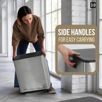 CAPHAUS Black Dual Trash Can w/Single Lid, Trash & Recycle Bins Combo, Hands-Free Stainless-Steel Garbage Can for Kitchen, with 2 Compartment, Hinged Lid, Odor Filters, Handles, 30L+30L, 2 x 8 Gal