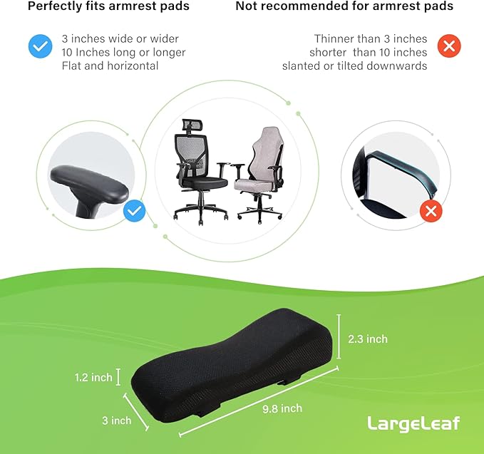 LargeLeaf Chair Gel Ergonomic armrest Cushions Elbow Pillow Pressure Relief Office Chair Gaming Chair armrest with Memory Foam armrest Pads 2-Piece Set of Chair