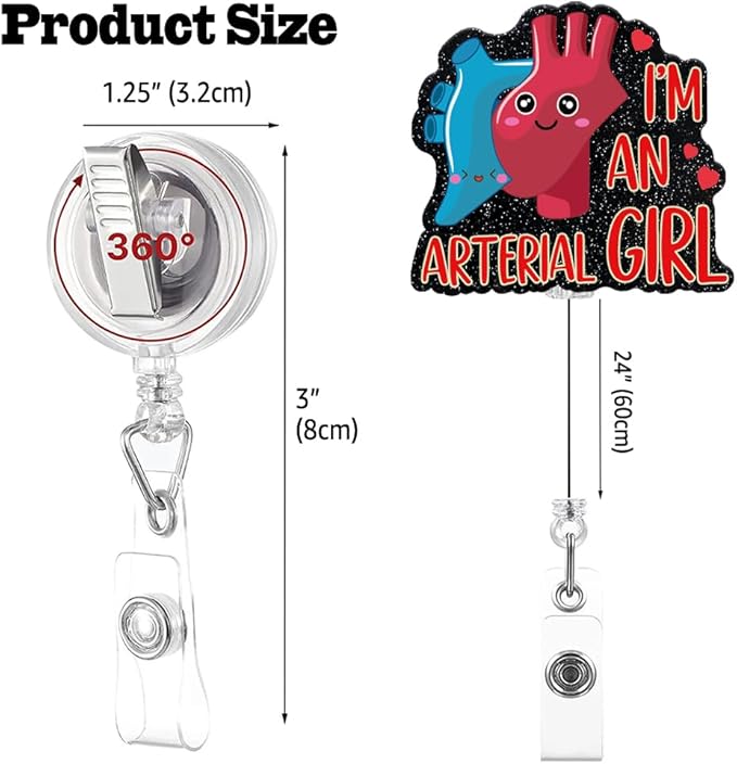 Sixrip I'm an Arterial Girl Retractable Glitter Badge Reel with Alligator Clip, Funny Heart Aorta Badge Holder Gift for Cardiology Doctor Nurse VAT RN Cardiologist Cardiovascular Medical Office Work