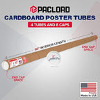 Paclord 2" x 60" Heavy-Duty Reinforced Cardboard Mailing Tube, Pack of 4 Tubes with 8 Caps – Secure USPS Approved – Great for Shipping and Storing of Prints, Artwork, Posters or Documents
