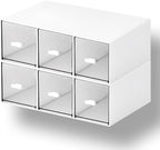 OSteed Desktop Drawers, Desk Organizer with 6 Drawers, Stackable Plastic Storage Box for Home Collection, Cosmetics, Jewelry, Office Supplies (2 Tall Layers, White)