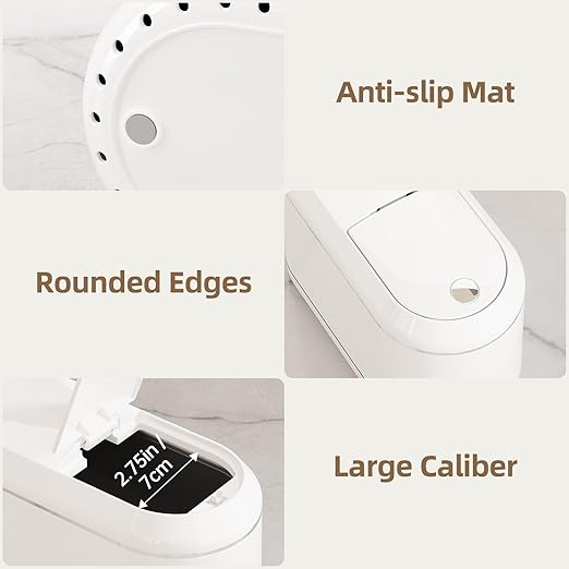 PAVSTINE Mini Trash Can for Desk with 5 Rolls of Trash Bags, Small Press-Top Countertop Garbage Bin, Removable Waste Basket for Bedroom, Vanity, Coffee Table, Kitchen (White Half-Lid)