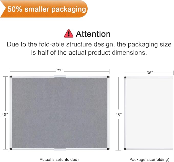 VIZ-PRO Large Fabric Bulletin Board/Foldable Notice Board Felt Gray, 72 X 48 Inches, Silver Aluminium Frame