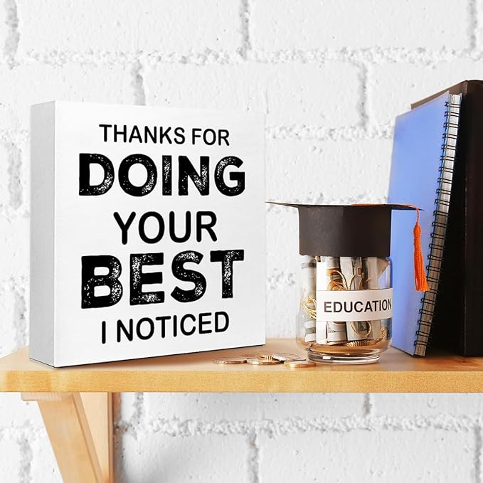WUZYOU Workplace Wooden Block Sign "Thanks For Doing Your Best I Noticed" 5x5x1 INCH Sign, Employee Recognition Plaque, Motivational Office Decor Gift