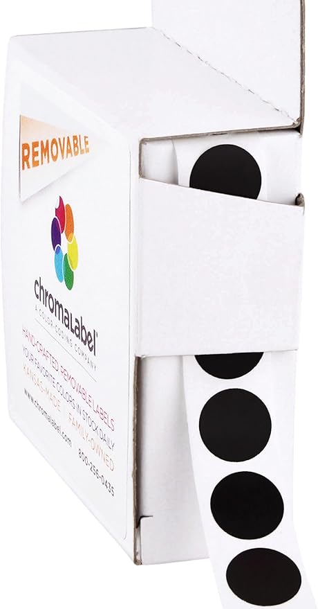 ChromaLabel 1/2 Inch Circle Sticker Labels, Easy to Write On Color Coding Labels, Removable Sticky Dots - 1000 Dot Label Stickers per Dispenser Box, Black Stickers