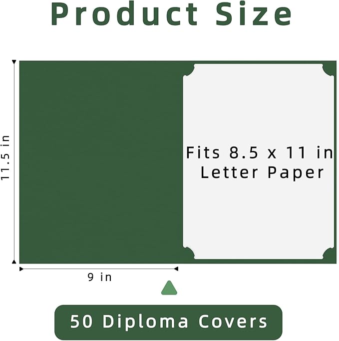 HAUTOCO 50 Pack Certificate Holders, Green Diploma Folders Certificate Covers with Gold Foil Border for Letter Size 8.5x11 Cardstock, Award, Document, Graduation
