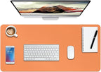 Boutilon Leather Desk Pad Protector,Non-Slip Mouse Pad,Laptop Desk Pad,Office Mouse Mat,Waterproof Leather Desk Blotter,Desk Writing Pad for Office and Home (L-Orange,35"x 17")