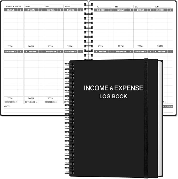 Heveboik Income & Expense Log Book - A4 Income and Expense Tracker for Small Business, Accounting Bookkeeping Tracking for Woman and Man, 8" x 10.5", Black