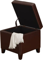 Adeco Bonded Leather Square Tufted Footstool, 18", Brown Storage Ottomans,