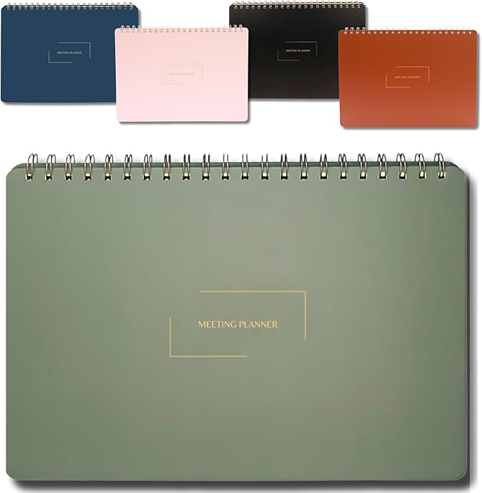 Merely Home | Meeting Notebook for Work | 8.25" x 11.75" | Project Planner | Simple Design | Multiple Layouts | Office and Business Planner (Evergreen, Meeting Planner - Landscape)