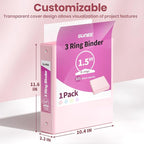 SUNEE 3 Ring Binder 1.5 Inch 1 Pack, Clear View Binder Three Ring PVC-Free (Fit 8.5x11 Inches) for School or Office Supplies, Pink