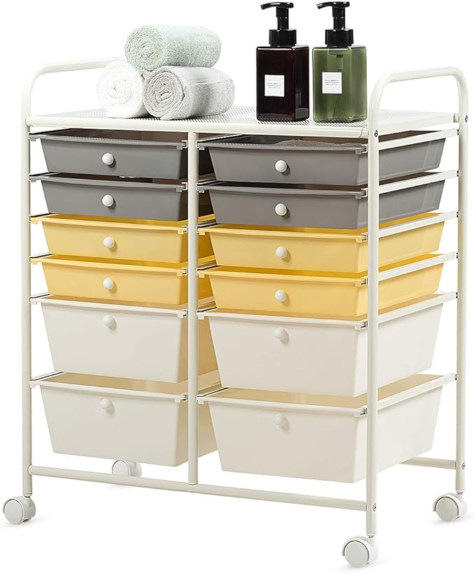 Giantex 12 Drawer Rolling Storage Cart Tools Scrapbook Paper Office School Organizer (Yellow)