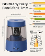 ZMOL Electric Rechargeable Pencil Sharpener, Automatic Pencil Sharpeners Kids, Battery Pencil Sharpeners for Colored Pencils, Auto Stop, Suitable for No.2(6-8mm), Classroom/Home Blue