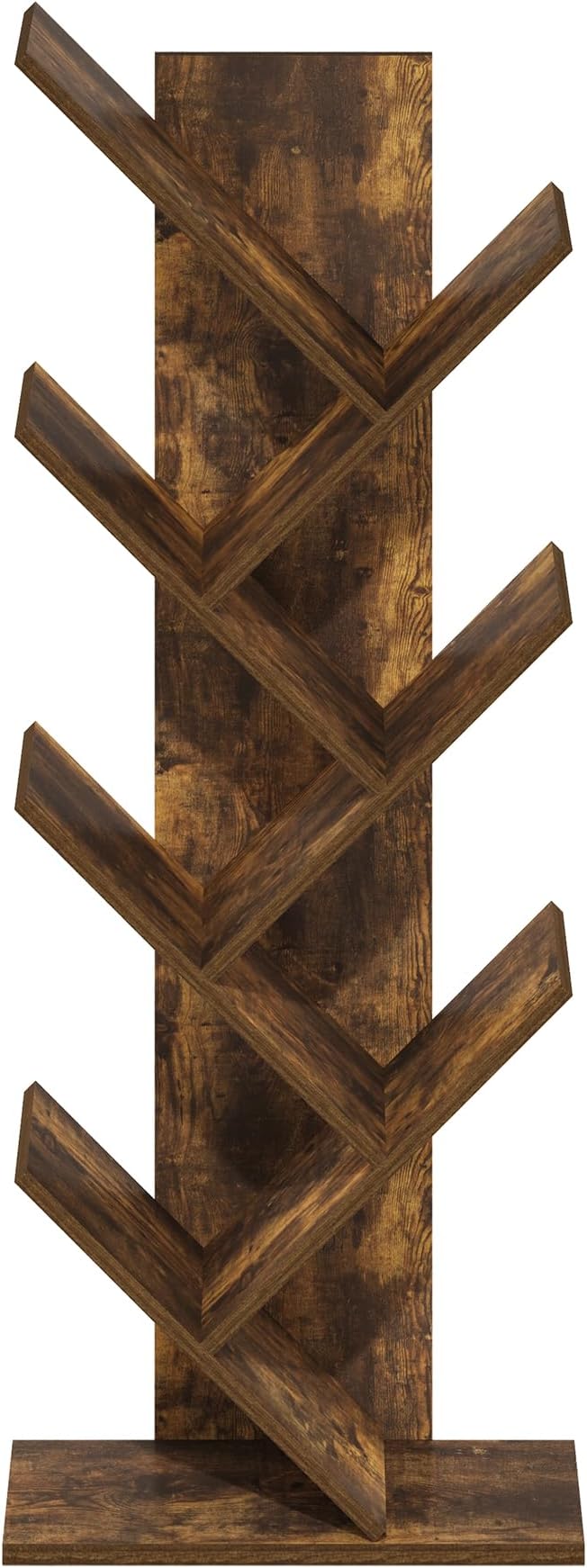 Furinno Tree Book Shelf, 7-Tier Bookshelf, Tree Bookcase for Room Decor, 8.4 x 15.7 x 39.4, for Living Room, Bedroom, Home Office, Amber Pine