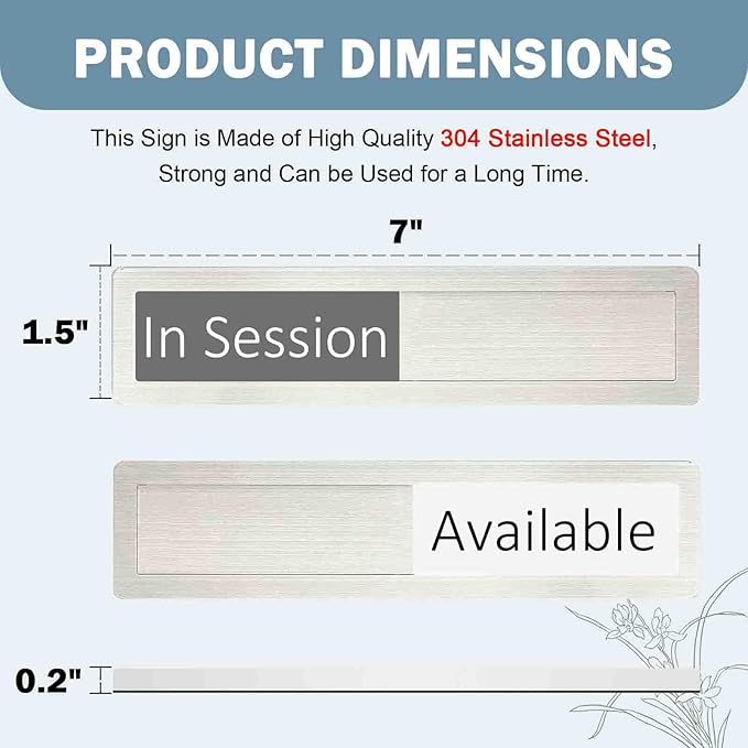 In Session or Available Sign,Vacant Occupied Indicator for Home Office Hotles Hospital Restroom, Slider Door Sign Tells Whether Room in Use or Available-7'' x 1.5'' - Stainless Steel,Grey&White