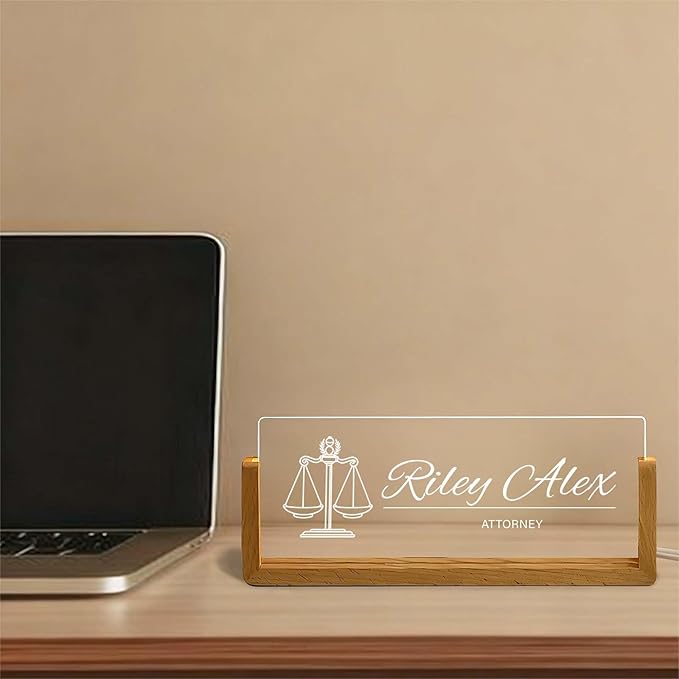 Personalized Desk Name Plate, Custom Light Up Acrylic Office Sign for Coworker Boss Teacher Gift, Employee Recognition, Professional Workplace Decor