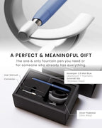 novium Hoverpen Future - Luxury Fountain Pen, Schmidt Nib (Fine), Converter, Extra Refill, Futuristic Aesthetic, Aerospace Metal, Best Pen Gift Set for Men & Women (Mist Blue)