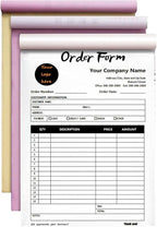 Custom Invoice Book in 3-Part /2-Part Receipt Book with Carbon Copies Personalized Carbonless Service Invoice Form Books Sales Order Book with Company Name Logo Address,B-Order Form Book with Logo